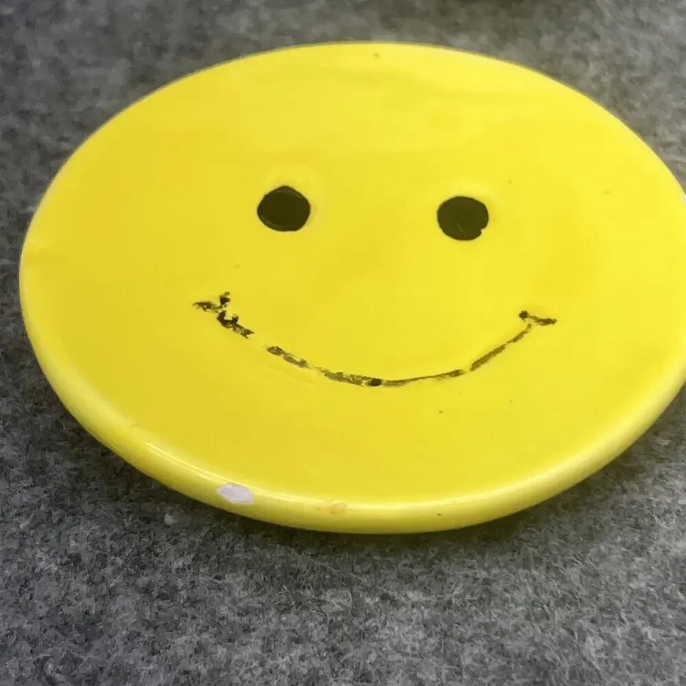 Vintage 1997 Young’s Inc Smiley Face Yellow Ceramic Miniature Teapot Set & Plate